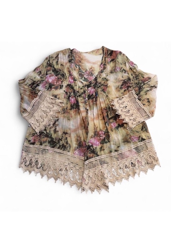 Tops - Floral Boho Lace Trim Blouse Top Women’s Medium Fairy Cottage Romantic Summer